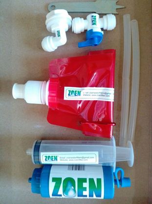 Picture of ZOEN ECO.                                             Can manage  straw method, pouch method and single bucket filtration options . Please visit "how it works" from Main Menu.