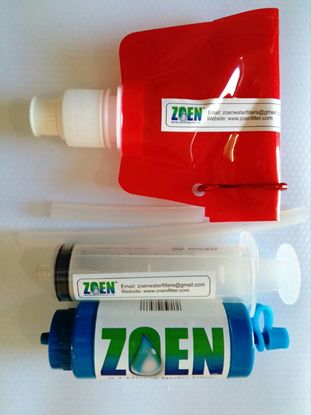 Picture of ZOEN HIKER.                                        Can manage straw & pouch methods of filtration options . Please visit "how it works" from Main Menu.